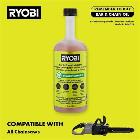 ryobi chain saw oil|24 OZ. BIODEGRADABLE BAR AND CHAIN OIL